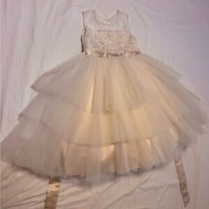 Elegant Cream Layered Kids Dress, 4T